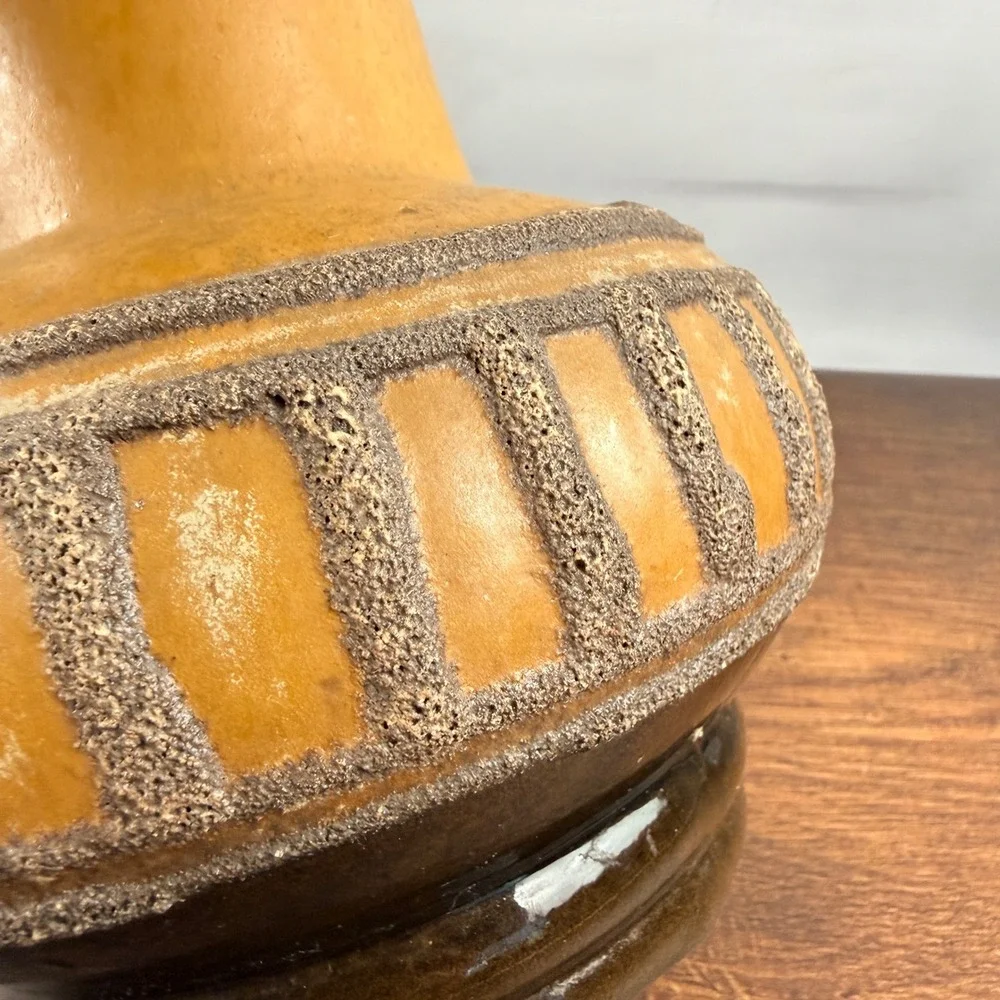 Strehla Keramik GDR Fat Lava Pottery Vase Honey Brown East German 8